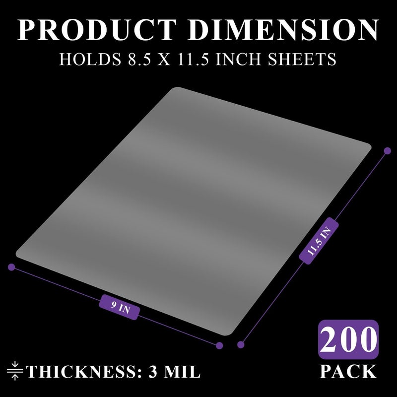 Surligneus Laminating Sheets 8.5 x 11, 200 Pack Thermal Laminating Pouches 3 mil, Clear Thermal Laminating Plastic Paper Laminator Sheets, Clear Laminate Sheets Fits Letter Sized Paper (8.9 in. × 11.4 in.). - Image 2
